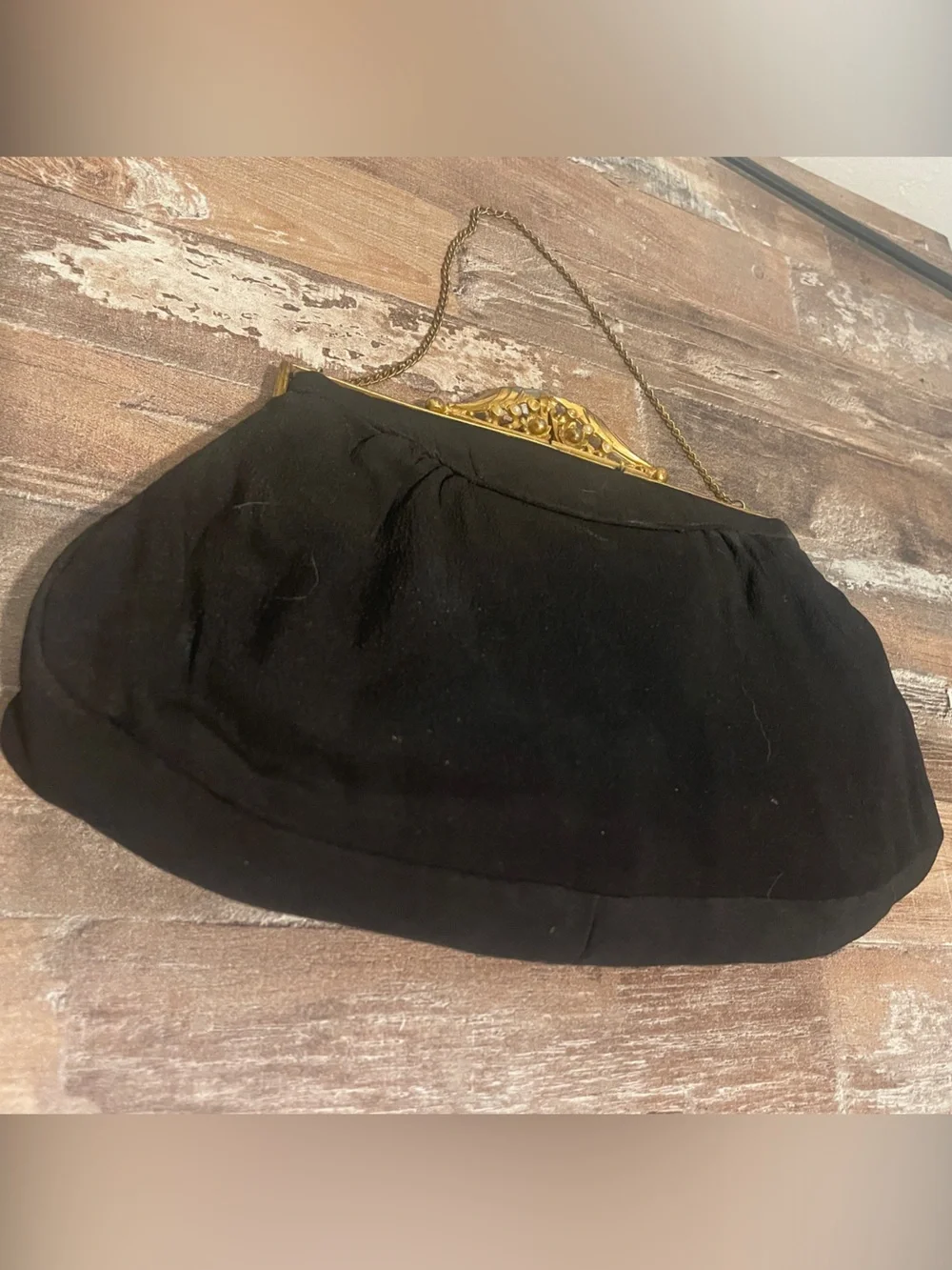 1950, Small, Black, Evening Clutch with Gold Frame, vintage